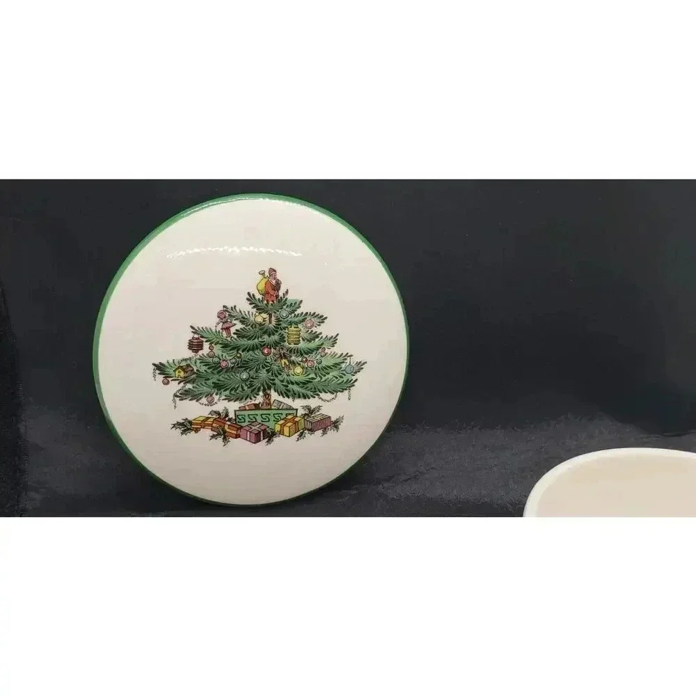Vintage SPODE Christmas Tree Covered Candy Dish Trinket Vanity Jewelry Gift Box